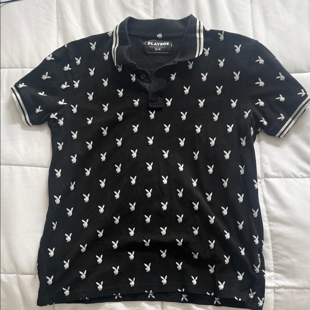 PLAYBOY Black and White Patterned Polo Shirt